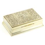A white metal cigarette case, of rectangular form, the thumb mould lid repousse decorated with god