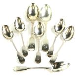 A composite part set of 19thC silver spoons, comprising two tablespoons and six dessert spoons, each