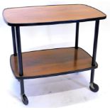 A 1960's walnut and ebonised two tier trolley, 49cm wide.
