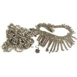 Various silver and other chains, comprising a pair of silver filigree drop earrings, an unmarked
