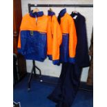 Three Husqvaran hi-viz jackets, and a pair of Coonen Watts & Stone Ltd navy blue coveralls, size