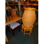 Sundry furniture, comprising piano stool, bamboo table, Ali Baba basket, Indian hardwood table,