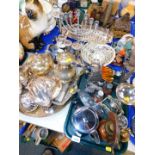 Plated ware, including baskets, candlestick and posy holders, goblets, chrome boat cruet, a pair