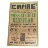 An early 20thC theatre poster, The Empire, King Street, South Shields, for the welcome return