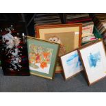 Pictures and prints, including tapestries and a Chinese mother of pearl lacquer panel, decorated