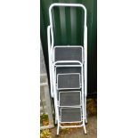 A white step ladder with handrails, together with a smaller step ladder. (2)