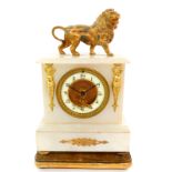 A French late 19thC marble and gilt metal mantel clock, 30hr movement, on a gilt wood stand, with