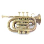 A Bessons & Company brass miniature trumpet, serial no H75983, 24.5cm wide.