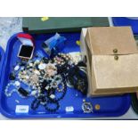 Costume jewellery and a musical jewellery box. (1 tray)