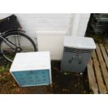 A vintage Valor paraffin heater, a vintage food safe and a radiator. (3)
