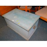 A Victorian pine blanket chest, painted blue, 44cm high, 83cm wide, 51cm deep.