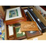 Prints, wool work picture and photographs, all framed. (quantity)