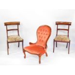 A pair of Regency mahogany single dining chairs, together with a mahogany balloon back nursing