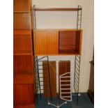 Ladderax type shelving and side supports, together with a teak two door cupboard unit, latter 41cm