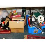 Action figures, further boys toys, computer guides, football memorabilia, etc. (2 boxes plus)