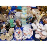 Ceramics, including a pair of rose decorated vases and covers, plates, tea wares, etc. (5 trays