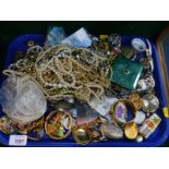 Costume jewellery, including paste brooches, simulated pearls, gold plated bangle, Bakelite vanity