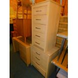 An Oldrid & Co oak laminate chest of five drawers, 99cm high, 52cm wide, 46cm deep. together with