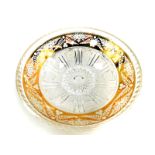 A Continental cut glass and gold resist circular bowl, with engraved floral decoration, 30cm