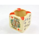 A Carlton ware playing card suits pottery ashtray, of cube form, No 2256, printed mark, 7cm