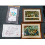 Two biblical prints, framed, together with a map of Essex. (3)