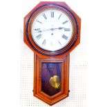 A Victorian walnut mahogany and ebonised drop dial wall clock, circular dial bearing Roman numerals,