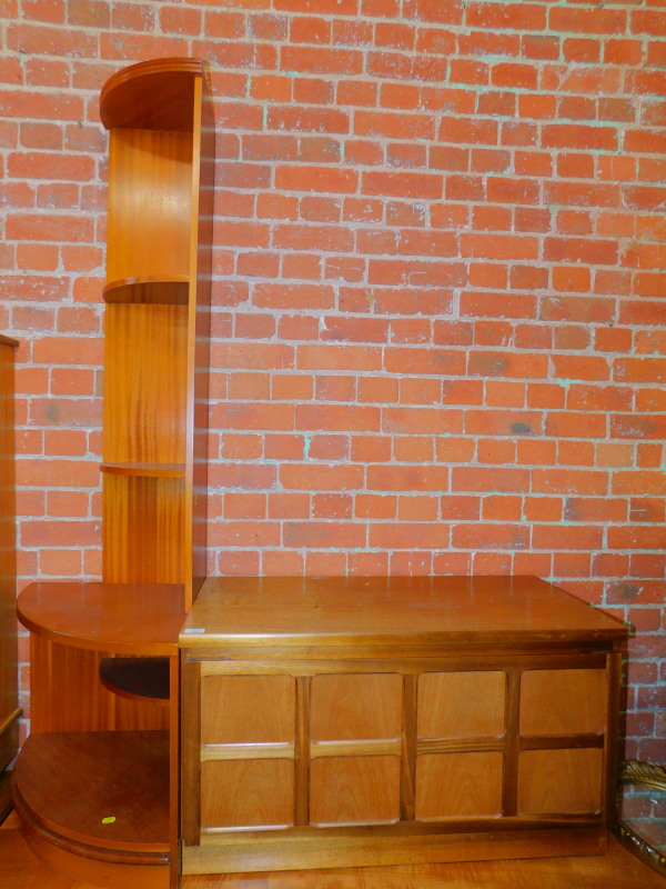 A Nathan teak television stand, 52cm high, 91cm wide, 46cm deep., together with a similar teak