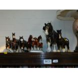 Pottery figures of shire and other horses. (8)