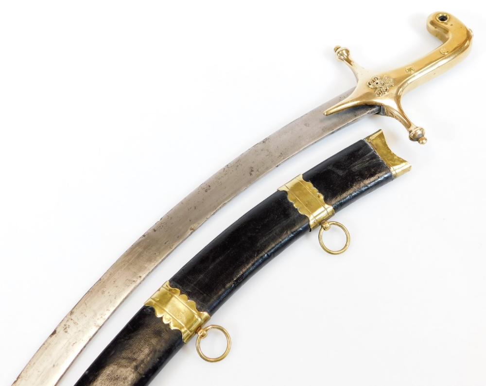 An officer's cavalry sabre sword, with plain curved blade, shaped handle and black leather