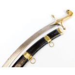 An officer's cavalry sabre sword, with plain curved blade, shaped handle and black leather