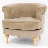 A beech framed tub chair, on turned front legs, 67cm high.