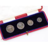 An Edwardian cased set of Maundy money, dated 1908, 4d, 3d, 2d and 1d, 1908, in oblong case, 7cm