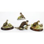 A Border Fine Arts Chiltern Collection Family Life otter family WW14, another similar, 15cm wide,