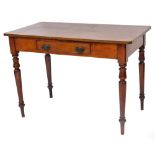 A late 19thC mahogany side table, the oblong top raised above a frieze drawer with turned
