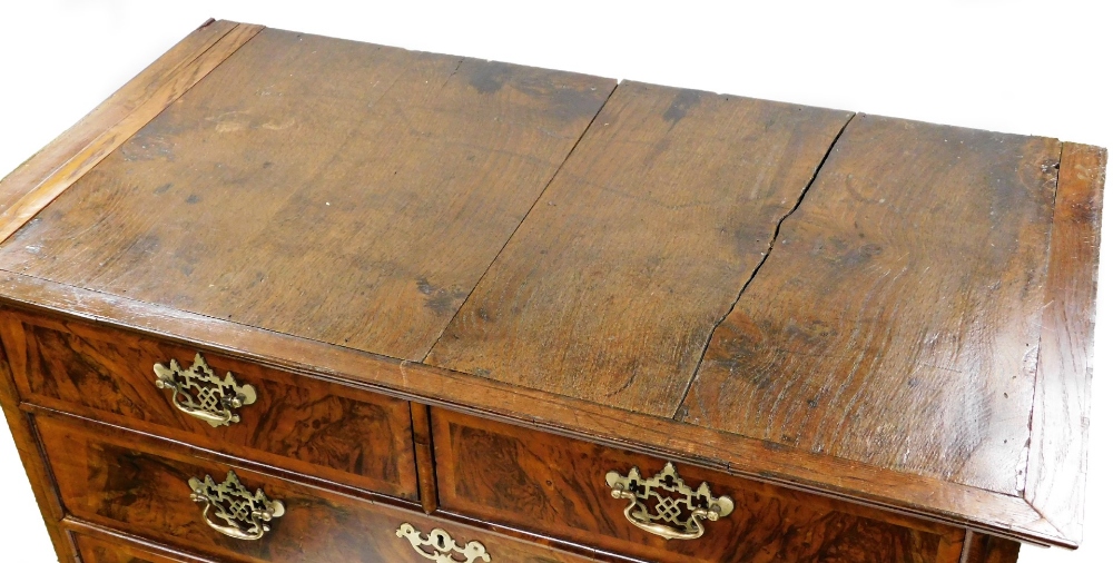 A principally 18thC walnut and oak chest, of two short and three long drawers, each with pierced - Image 2 of 3