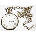 An early 20thC silver watch chain, with heavy links, 38cm long, 1oz, and a pocket watch with 4cm