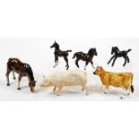 Various pottery horses, etc., Beswick small Shetland, 10cm high, Royal Doulton standing foal, matt