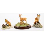 A Border Fine Arts fox and hedgehog figure group, 9cm high, another The Chiltern Collection deer RW7