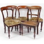 A set of four Victorian mahogany balloon back chairs, each with overstuffed seats on turned front