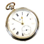 A Victorian silver open faced pocket watch, with 4cm diameter Roman numeric dial set with subsidiary