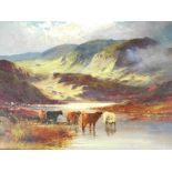 H Bates (19thC School). Cattle in an highland landscape, oil on canvas, signed, 41cm x 65cm.