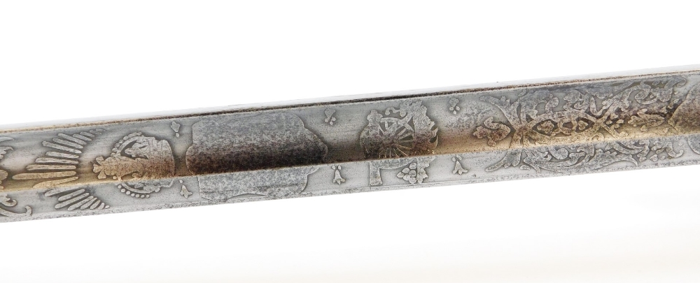 An officer's sword, with steel blade stencilled with flowers and marked Lancashire, with a pierced - Image 4 of 8