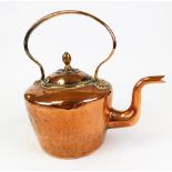 An early 20thC copper kettle, with fixed handle and acorn style knop, with plain spout, 34cm high.