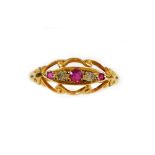 A ladies dress ring, with ellipse centre, set with small diamonds and pink stones on a shaped