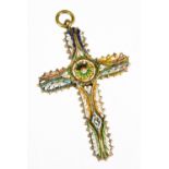 An early 20thC Italian micro mosaic cross pendant, with plain hook top, 5cm high.