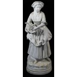 A 19thC Copeland style Parian ware figure of a lady, in flowing robes holding bouquet of flowers, on