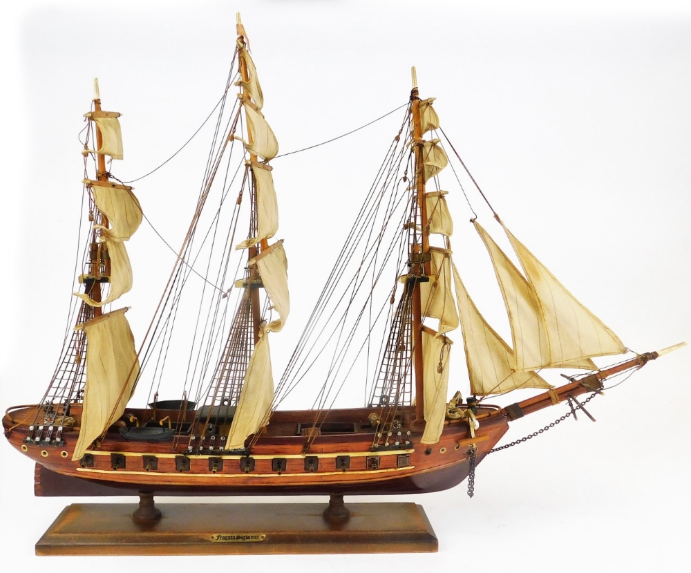 A 20thC model of the Fragata Siglo X1X, with realistic deck and rigging on a wooden plinth base, - Image 3 of 3