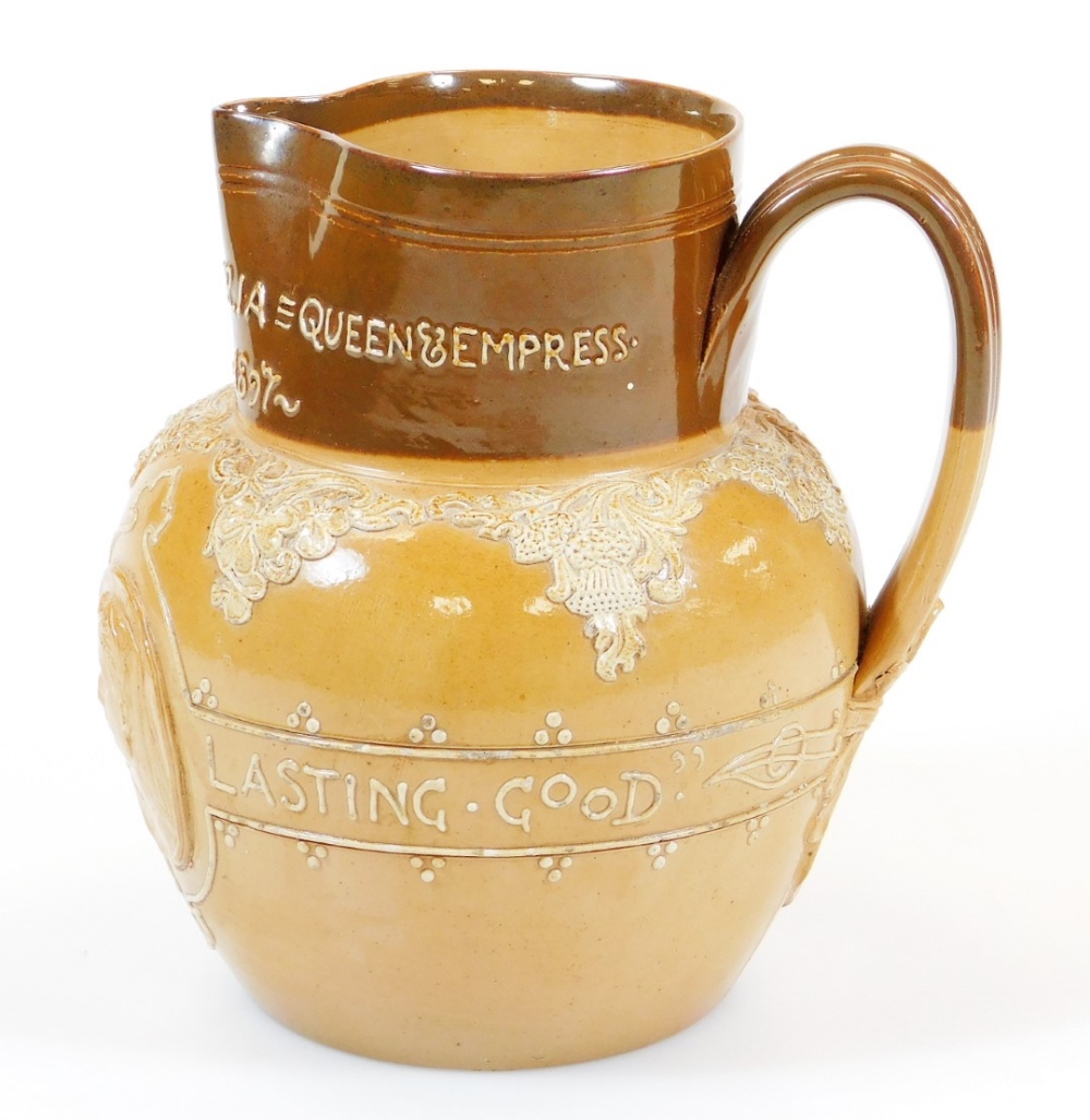 A Royal Doulton Queen Victoria Jubilee stoneware jug, in two colours raised with medallions of the - Image 3 of 5