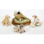 A Border Fine Arts Han Wall figure group, dog and tree bough on wooden plinth, 12cm high, Border