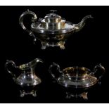 A Victorian silver three piece tea service, by John James Keith, comprising teapot, 15cm high, two